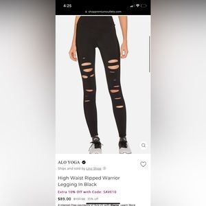 Alo yoga high waist ripped warrior legging
